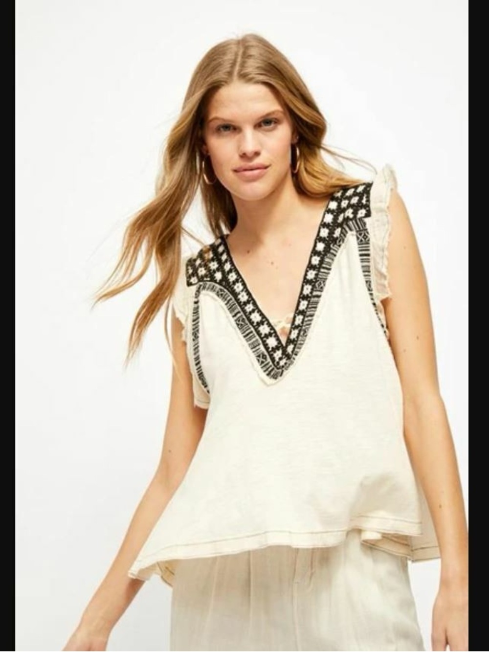 NWT! FP Free People Market Place V Neck Top Sz Large